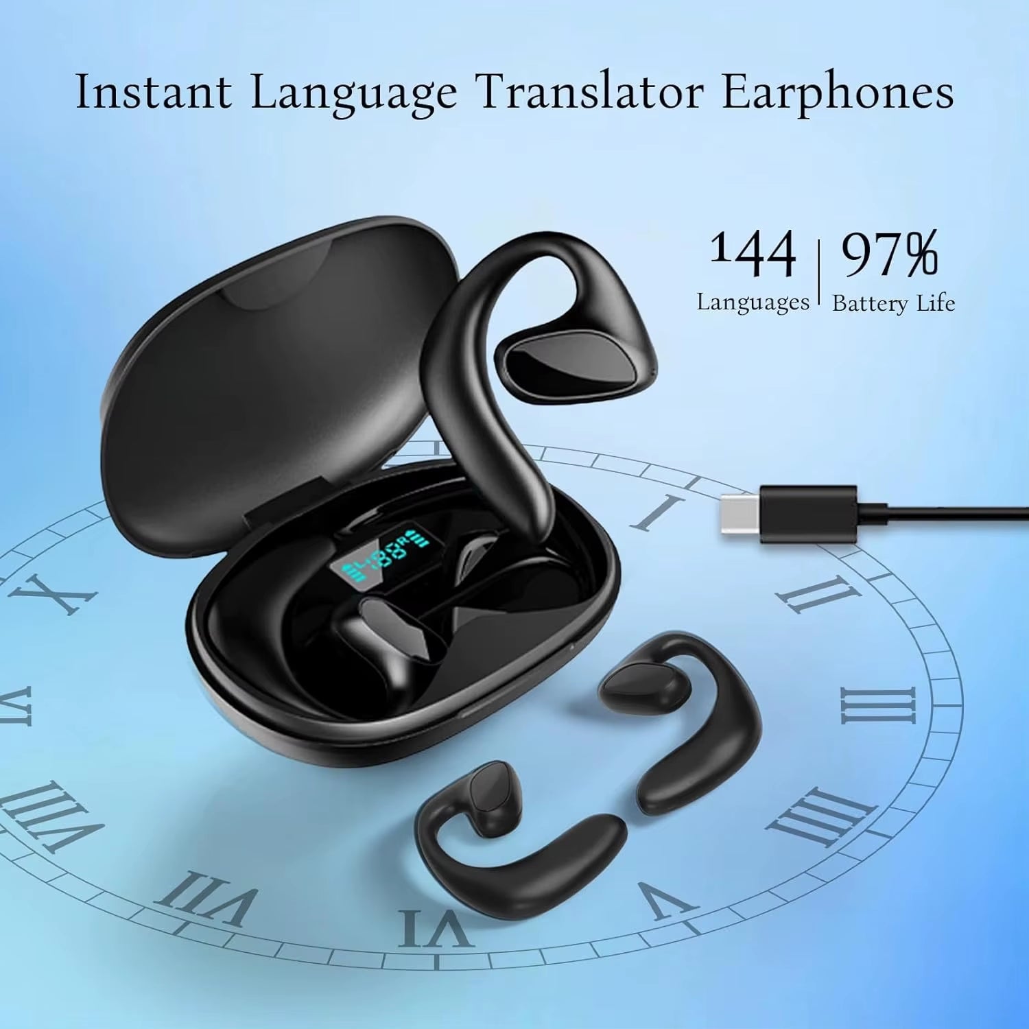 M8 Language Bluetooth Translator Earbuds - Supports Translation in 144 Languages, Online and Offline Functionality