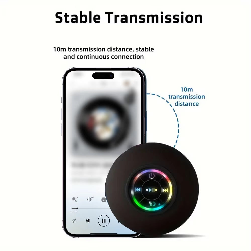 Portable Waterproof Bluetooth Speaker – LED Mini Loudspeaker with Suction Cup and Stereo Sound for Shower and Outdoor Use