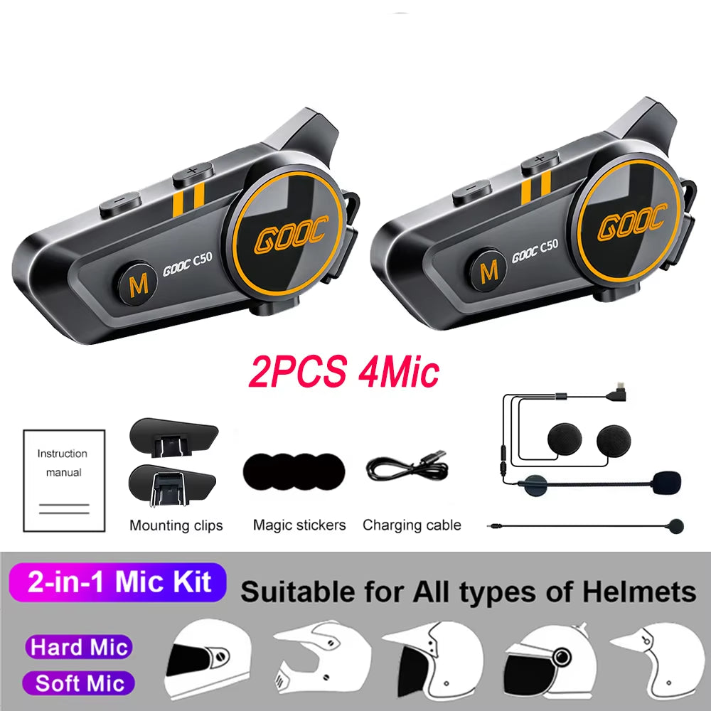 Bluetooth 5.3 Motorcycle Helmet Intercom Headset - Waterproof 300M Communication Speaker Earphone