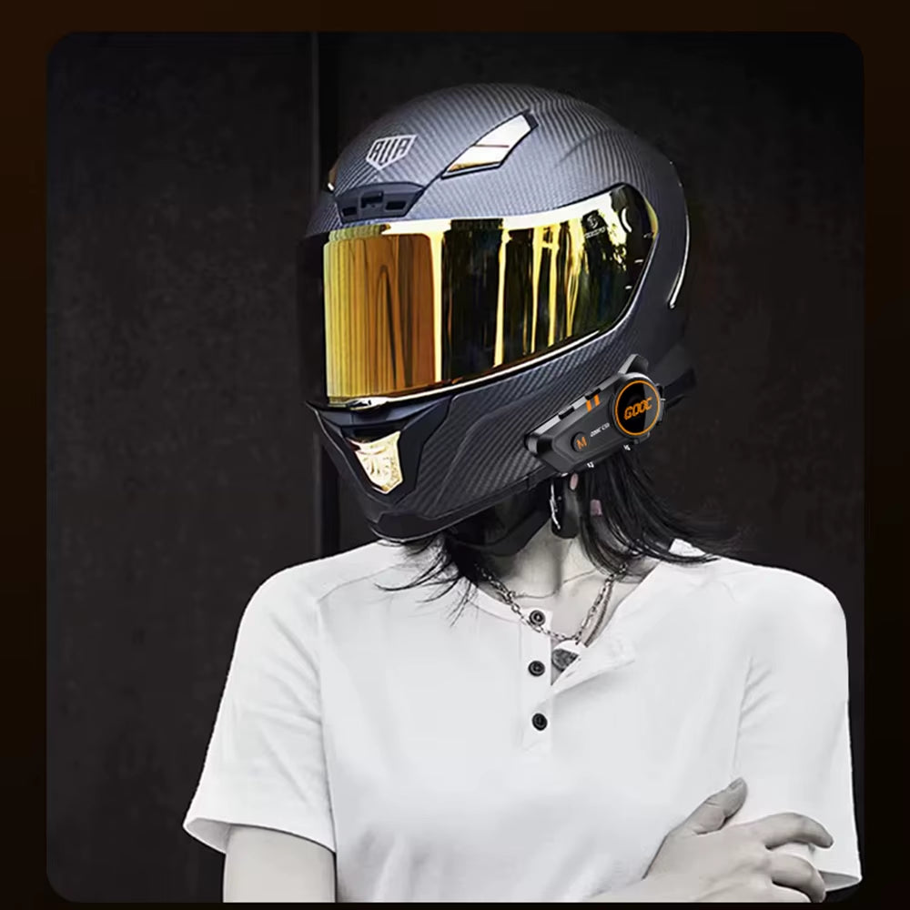 Bluetooth 5.3 Motorcycle Helmet Intercom Headset - Waterproof 300M Communication Speaker Earphone