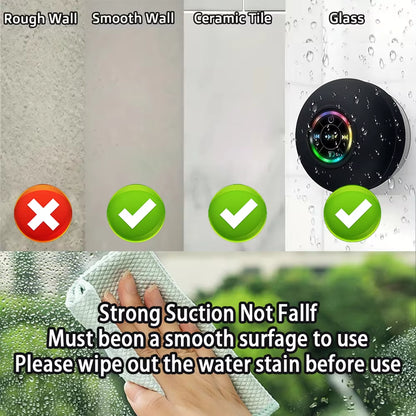 Portable Waterproof Bluetooth Speaker – LED Mini Loudspeaker with Suction Cup and Stereo Sound for Shower and Outdoor Use