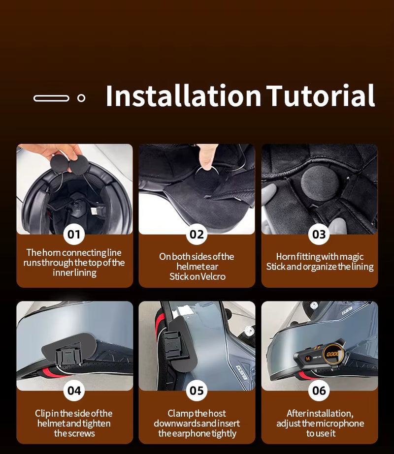 Bluetooth 5.3 Motorcycle Helmet Intercom Headset - Waterproof 300M Communication Speaker Earphone