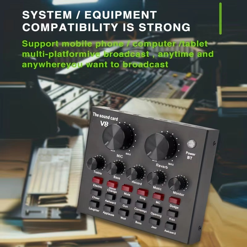 Cross-Border Hot Style V8 Sound Card for Streaming