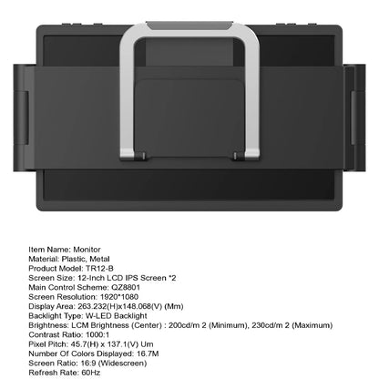 12 Inch Dual Portable Dual Screen Extender for MacBook & Windows Laptops 1920x1080 HD  