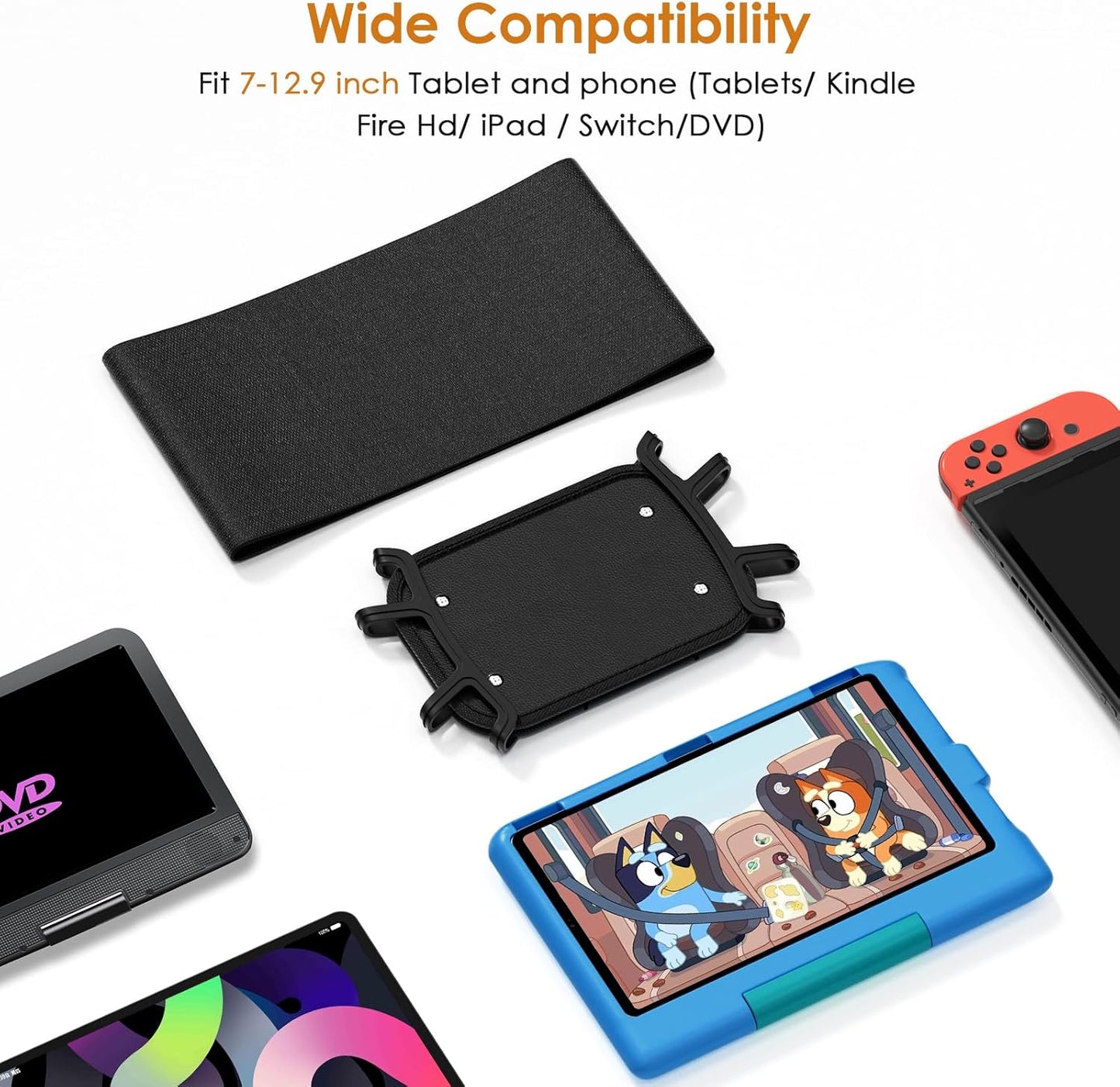 Car Headrest Mount with Adjustable Angle & Safe Silicone Holder 