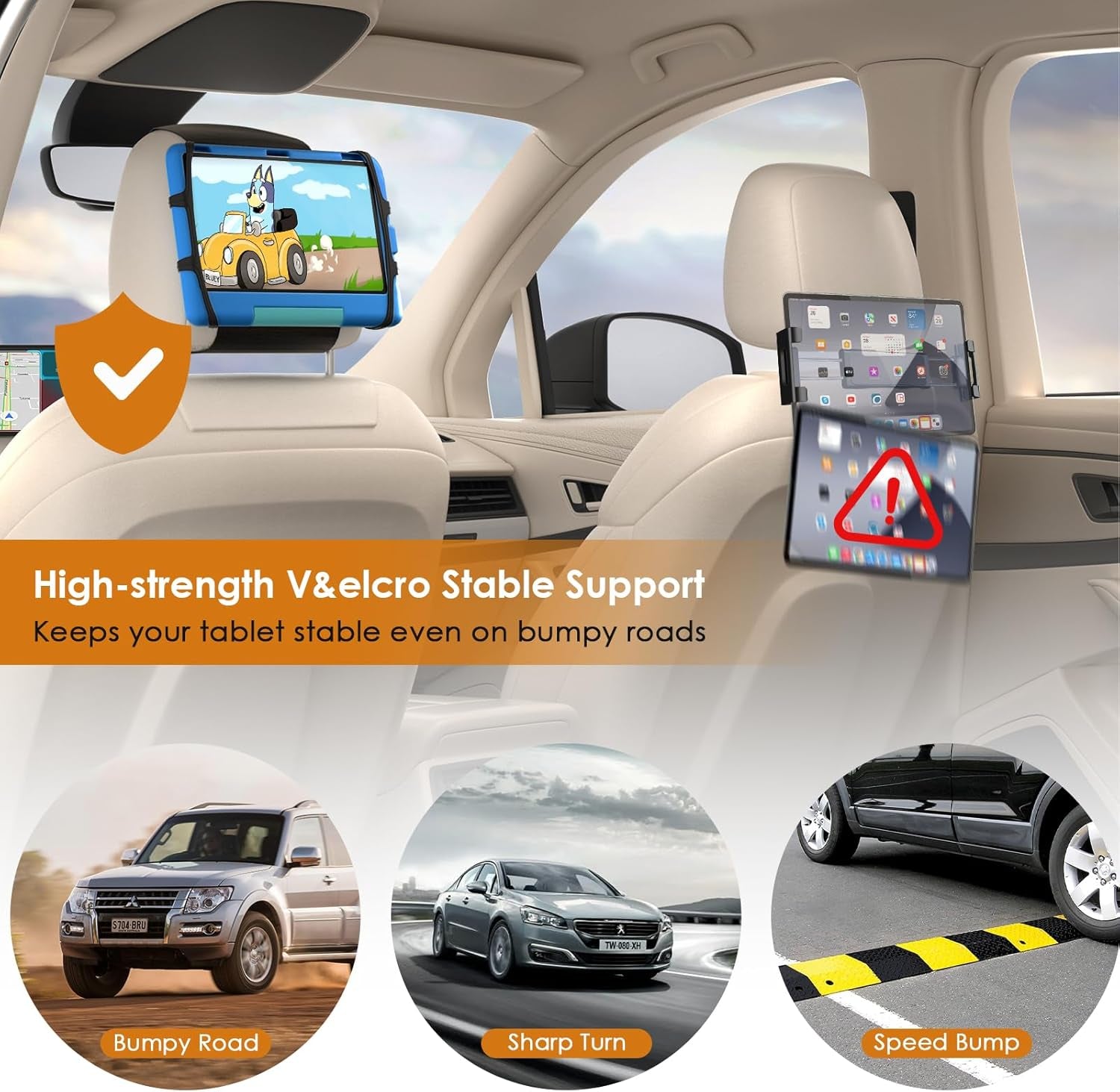 Car Headrest Mount with Adjustable Angle & Safe Silicone Holder 