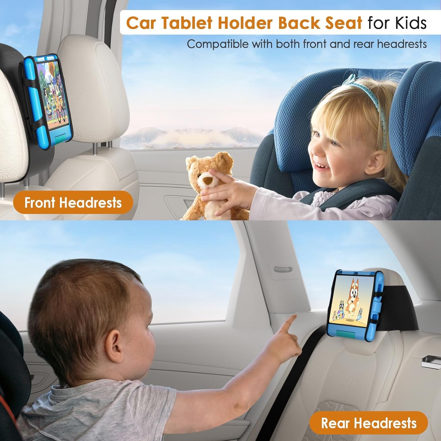 Car Headrest Mount with Adjustable Angle & Safe Silicone Holder 
