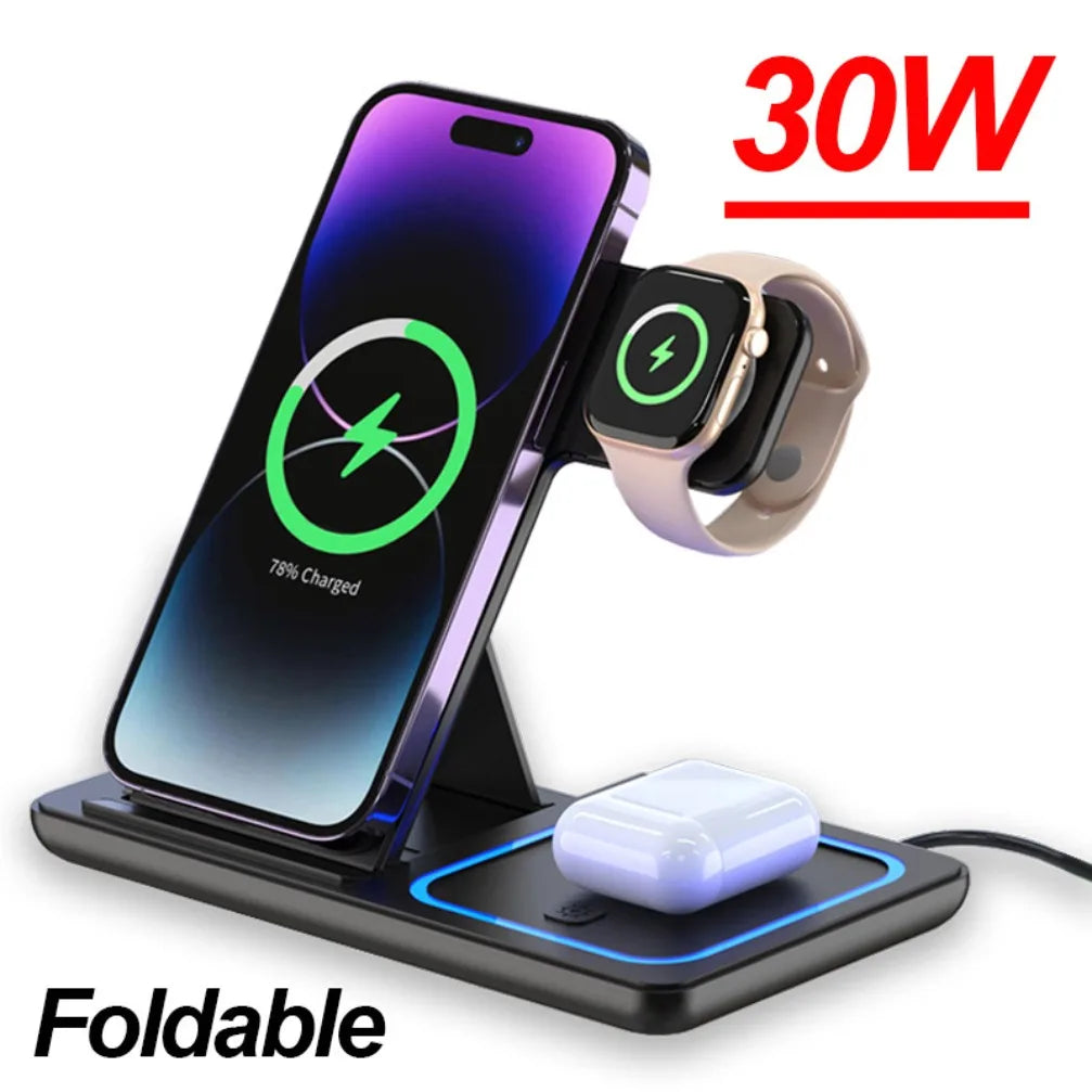 3-in-1 Foldable Wireless Charging Station for iPhone, Apple Watch & AirPods