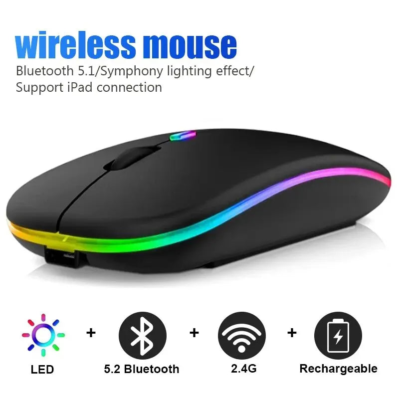 Wireless RGB Gaming Mouse – Rechargeable Bluetooth Mouse with LED Backlight and 3600 DPI for Laptop and PC