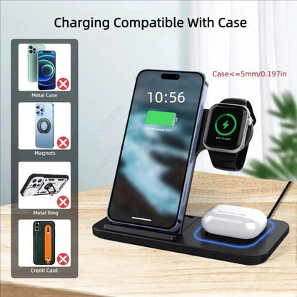 3-in-1 Foldable Wireless Charging Station for iPhone, Apple Watch & AirPods