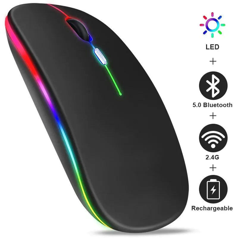 Wireless RGB Gaming Mouse – Rechargeable Bluetooth Mouse with LED Backlight and 3600 DPI for Laptop and PC