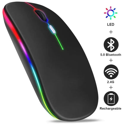 Wireless RGB Gaming Mouse – Rechargeable Bluetooth Mouse with LED Backlight and 3600 DPI for Laptop and PC