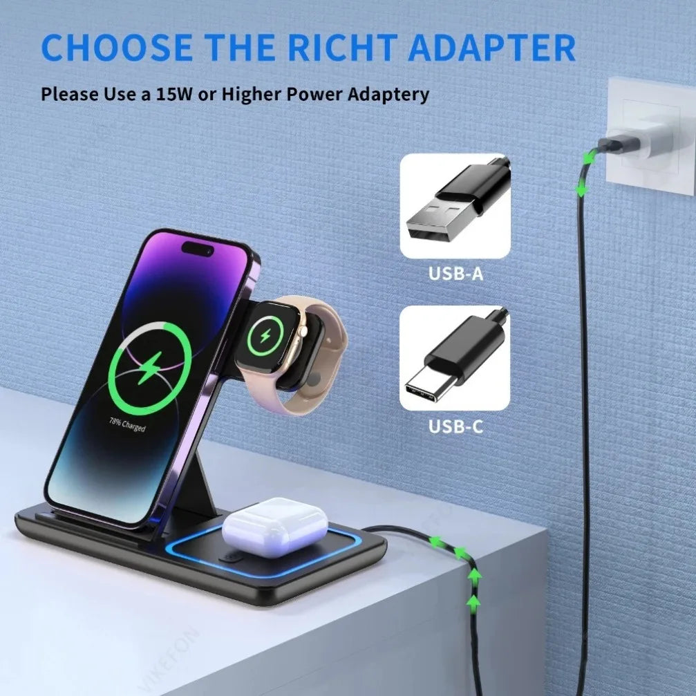 3-in-1 Foldable Wireless Charging Station for iPhone, Apple Watch & AirPods