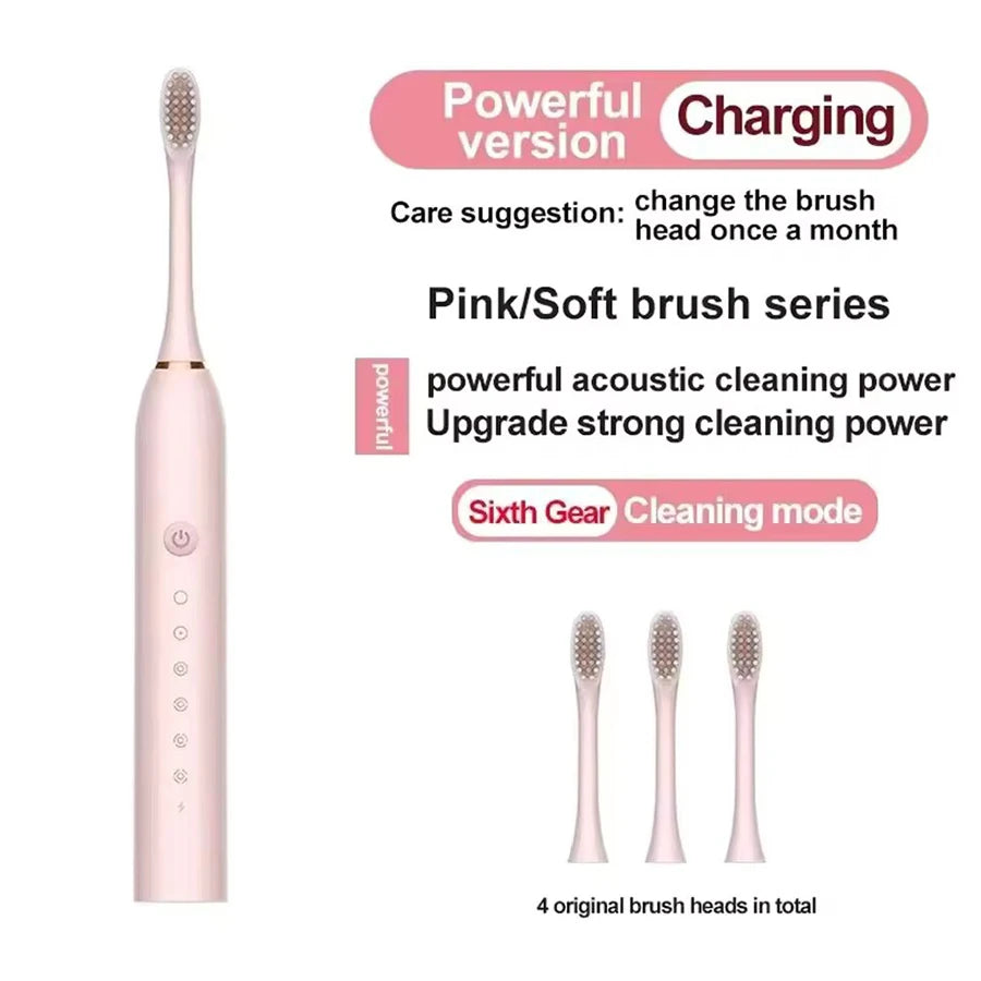 Electric Ultrasonic Toothbrush Six Speed Mode Home Soft Hair USB Charging Waterproof Adult Tooth Cleaner Automatic Couple Set-