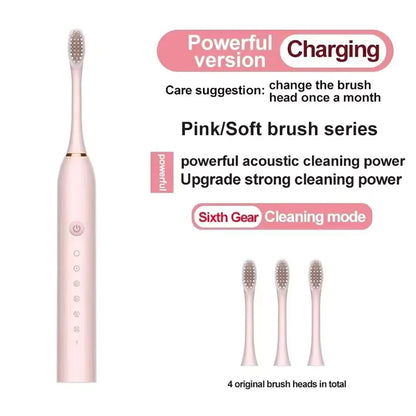 Electric Ultrasonic Toothbrush Six Speed Mode Home Soft Hair USB Charging Waterproof Adult Tooth Cleaner Automatic Couple Set-