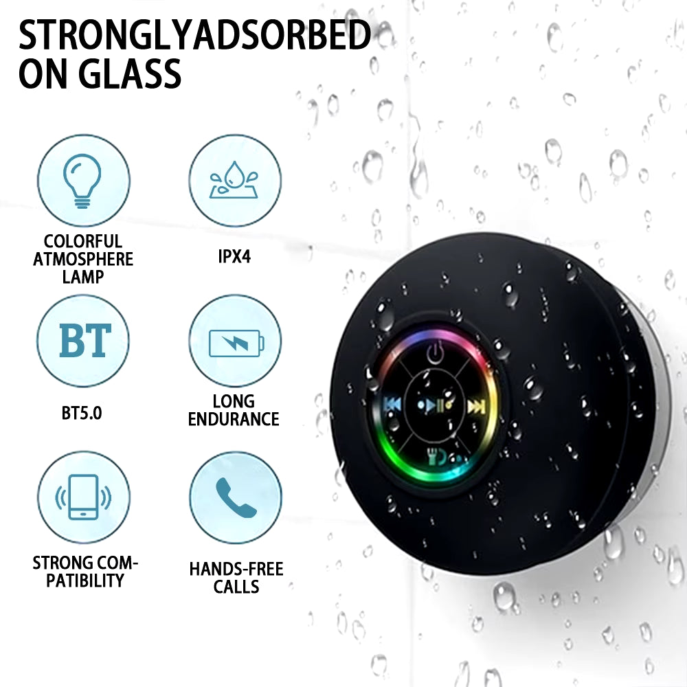 Portable Waterproof Bluetooth Speaker – LED Mini Loudspeaker with Suction Cup and Stereo Sound for Shower and Outdoor Use