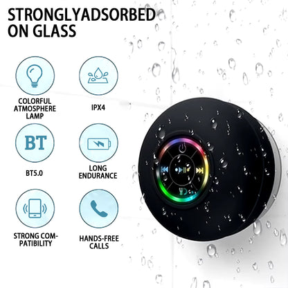 Portable Waterproof Bluetooth Speaker – LED Mini Loudspeaker with Suction Cup and Stereo Sound for Shower and Outdoor Use