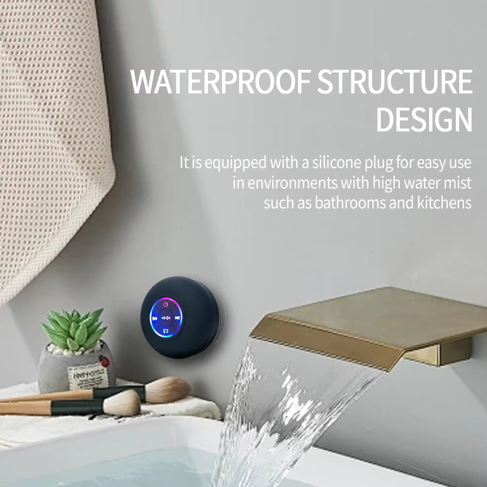 Portable Waterproof Bluetooth Speaker – LED Mini Loudspeaker with Suction Cup and Stereo Sound for Shower and Outdoor Use