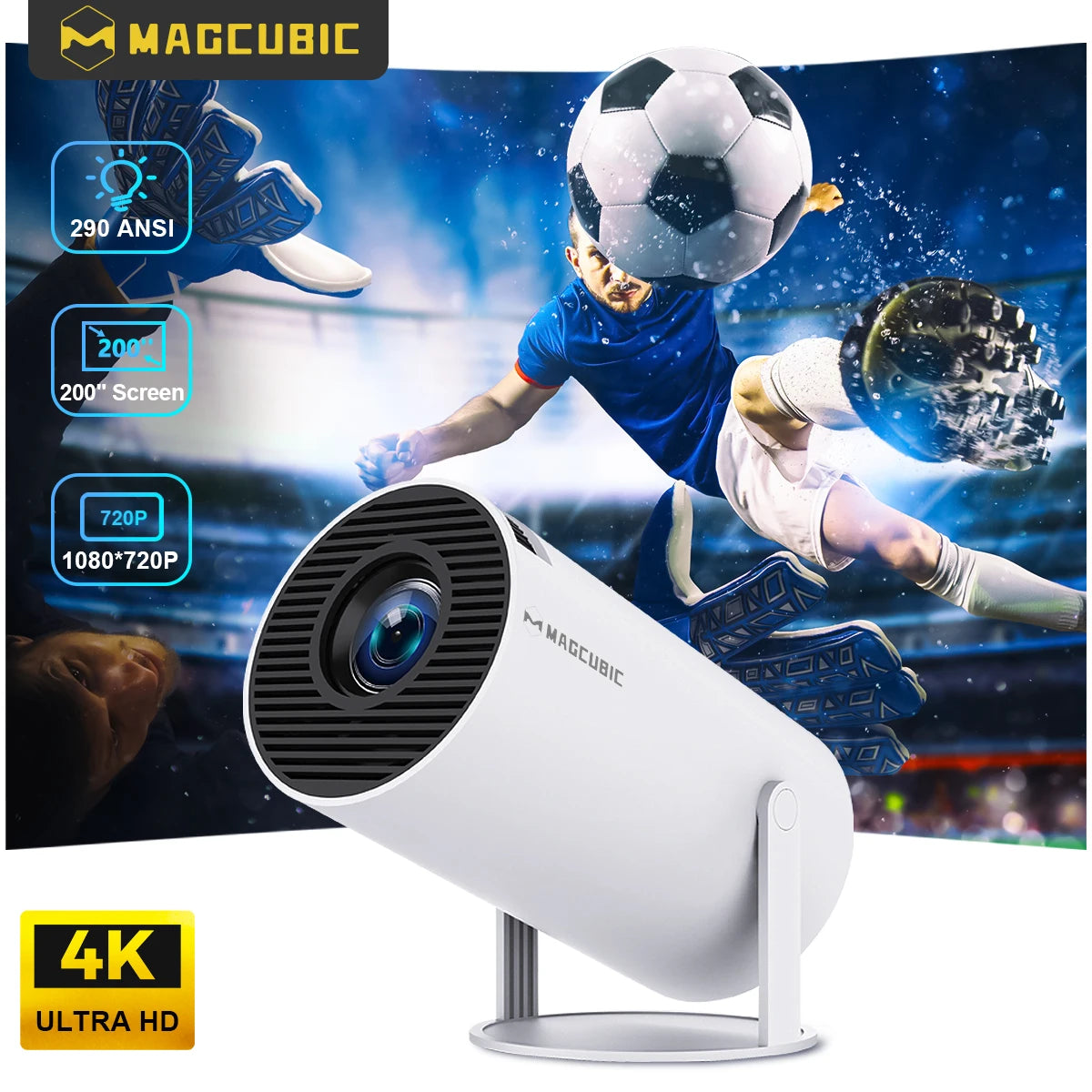 HY300 PRO 4K Projector with Android 11, Dual Wi-Fi 6, 290 ANSI Lumens, Allwinner H713, Bluetooth 5.0, 1080P, and 1280x720P for Home and Outdoor Cinema