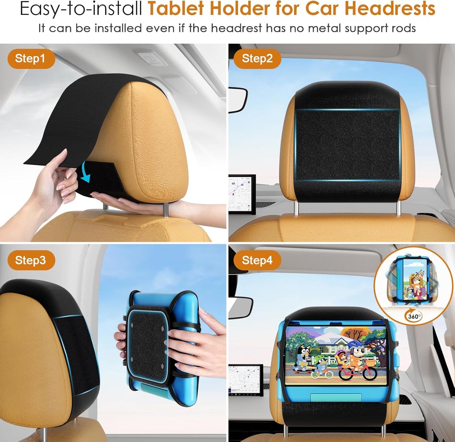 Car Headrest Mount with Adjustable Angle & Safe Silicone Holder 