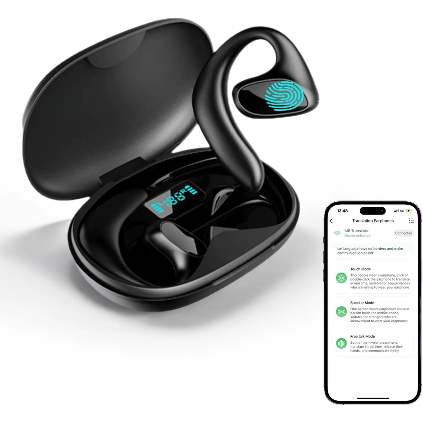 M8 Language Bluetooth Translator Earbuds - Supports Translation in 144 Languages, Online and Offline Functionality